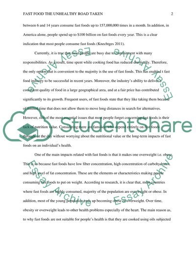 Fast Food the Unhealthy Road Taken