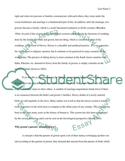 History of Dowry in Sociological Prospectus