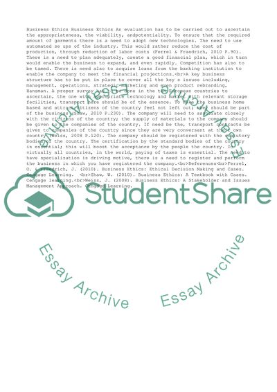 Appropriateness of Business Ethics