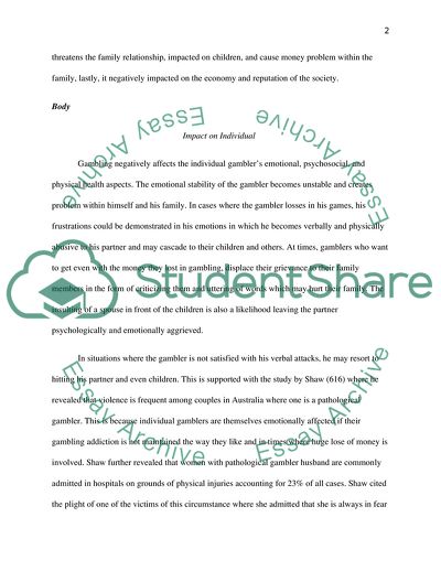 The Effects of Gambling, Impact on Individual