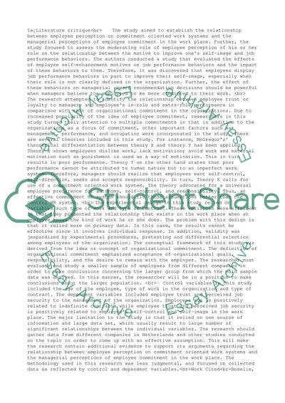 Employee Perception On Commitment Oriented Work Systems