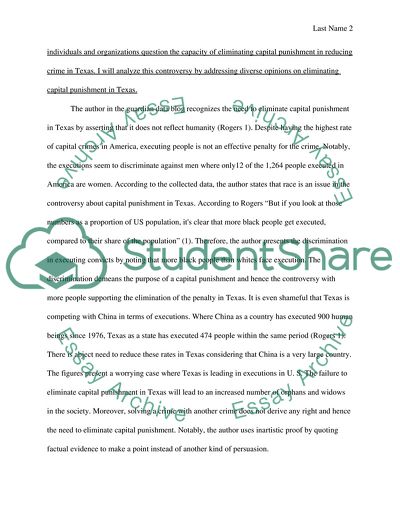 Controversy Analysis about Eliminating Capital Punishment in Texas