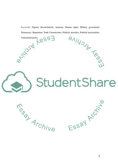 An evaluation of human rights abuses and reconciliation of the past in Nigeria 1966 -1999