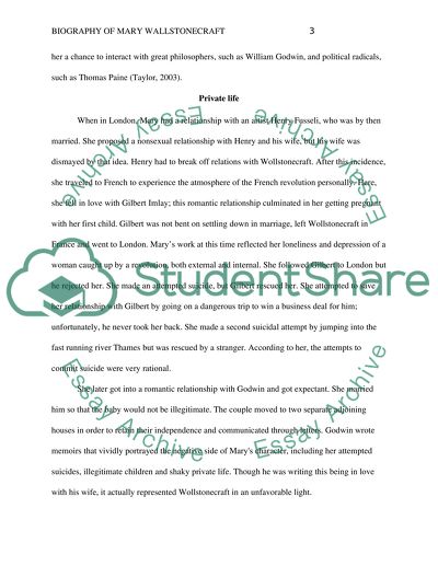 Biography Mary Wollstonecraft 1759-1797