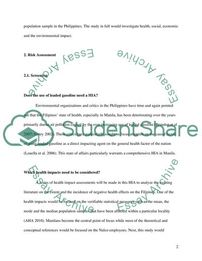 Implementing Health Impact Assessment on Unleaded Gasoline in the Philippines