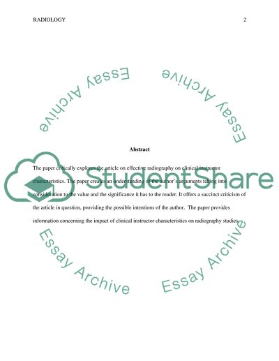 Important Characteristics of the Clinical Instructors in Radiology