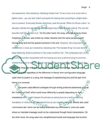 To be in love by Gwendolyn Brooks and I Need to be in Love by the Carpenters