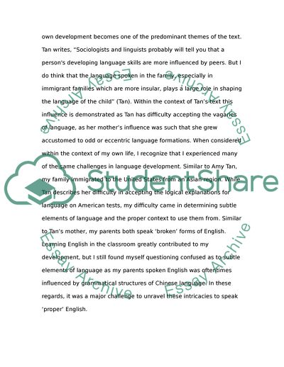 Language Development Within the Context of Amy Tans Mother Tongue
