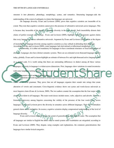 A Response to an Article The Myth of Language Universals by Evans and Levinson