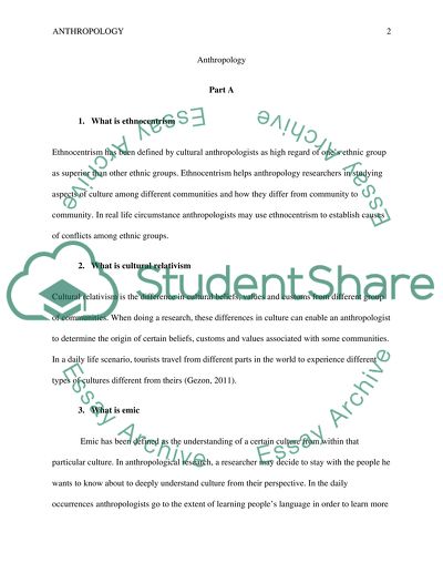 Assignment on Anthropology