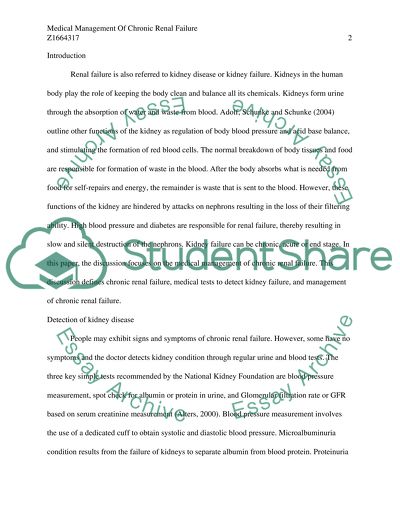 Medical mangement of chronic renal failure