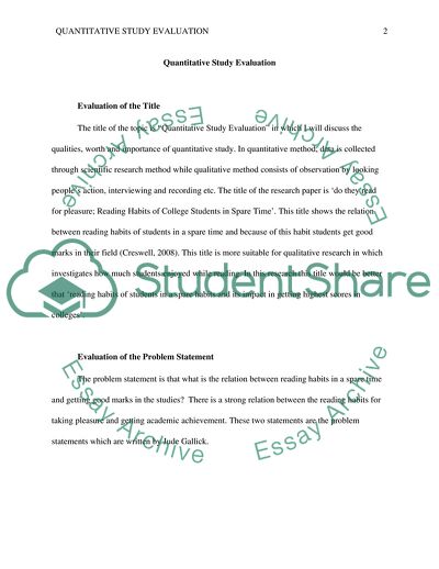 Quantitative Study Evaluation