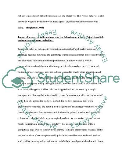 Productive and Counterproductive Behaviors Paper