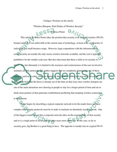 Critique on Wireless Hotspots: Petri Dishes Of Wireless Security by Bruce Potter