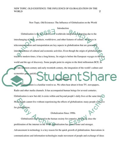 New Topic, Old Existence: The Influence of Globalization on the World