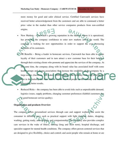Marketing plan for homecare organization Carewatch UK