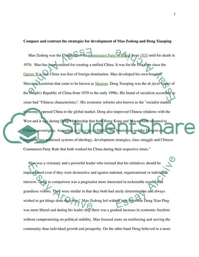 The Strategies for Development Of Mao Zedong and Deng Xiaoping