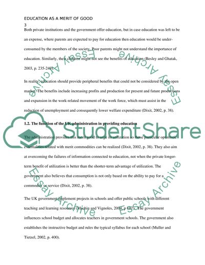 Education as a Merit of Good