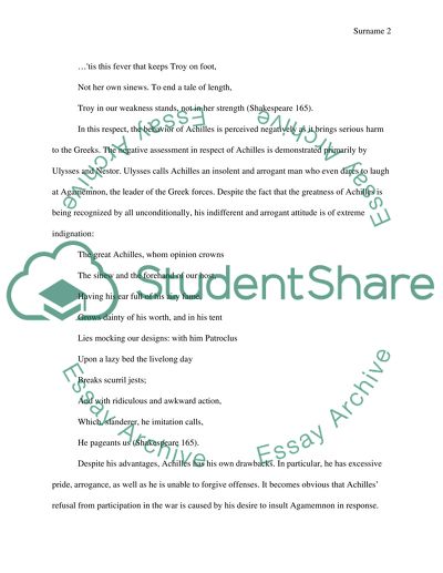 Analysis of Achilles in the Play Troilus and Cressida by William Shakespeare