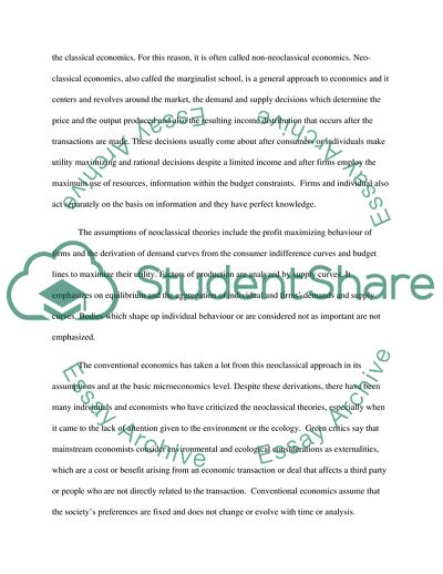 Assumptions of Classical Economics which Do Green Critics