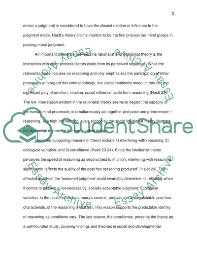 An Outlook of Jonathan Haidts Social Intuitionist Theory