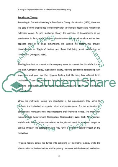 A Study of Employee Motivation in a Retail Company in Hong Kong