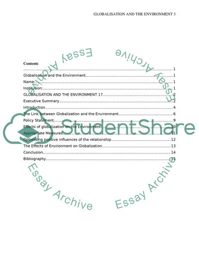 The Link between Globalization and the Environment