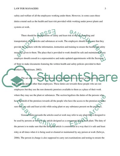 Law for Managers, the Health and Safety at Work Act 1974