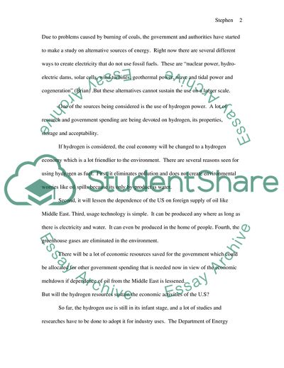 US Switching from a Coal Economy to a Hydrogen Economy