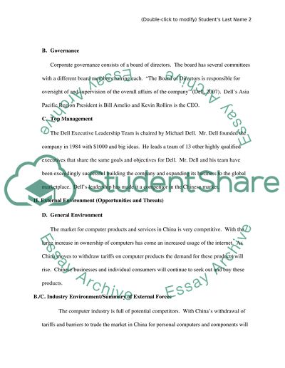 Performance, Governance, and Top Management of Dell Company