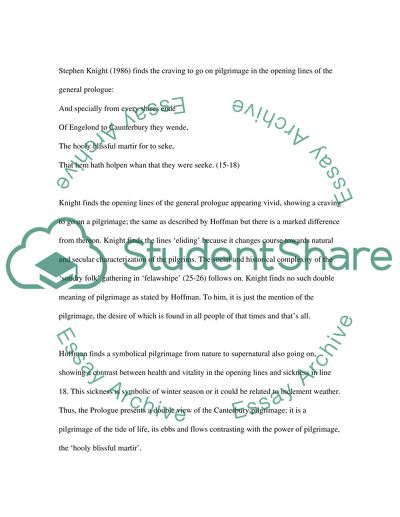 The Arguments of Hoffman and Knight about the General Prologue of the Canterbury Tales