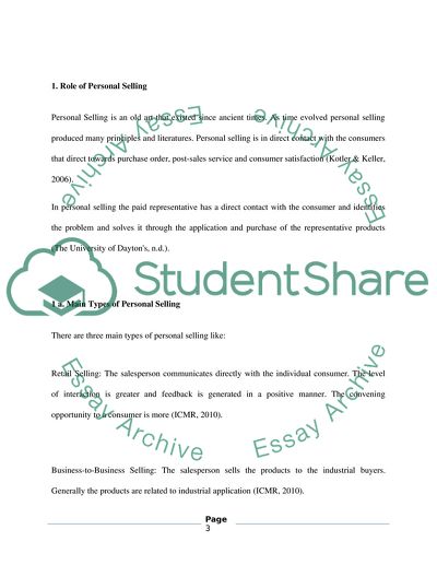 Role of Personal Selling