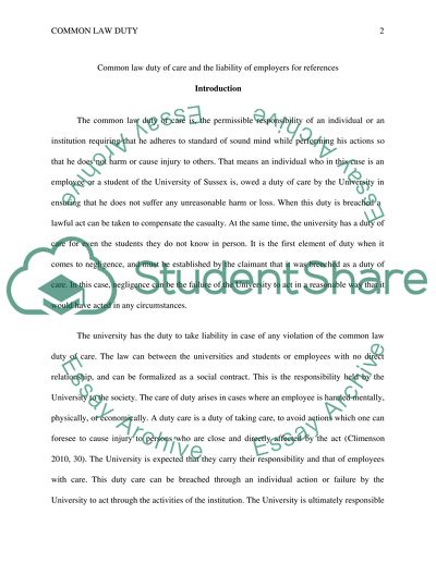 Common Law Duty of Care and the Liability of Employers for References