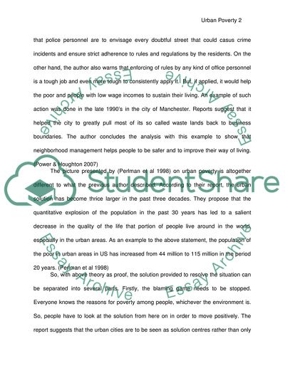 Urban Poverty and the Plausible Solutions for the Problems