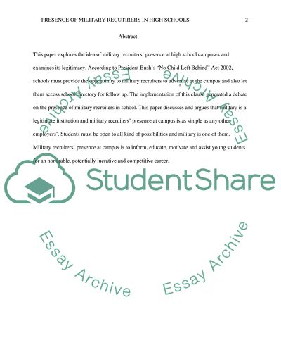 Should Military Recruiters be Allowed in High Schools