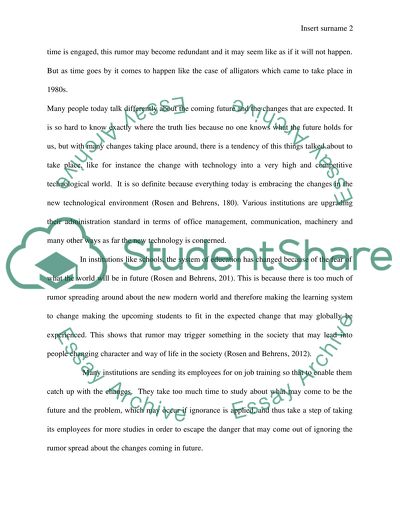 The Reality in Rumor and its Effect in the Coming Future