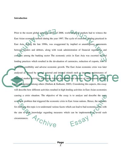Bad Lending Leading to the East Asian Crisis In 1990s