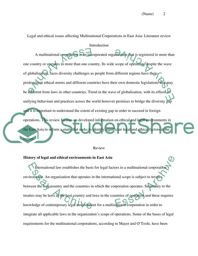 Legal and Ethical Issues Affecting Multinational Corporations in East Asia