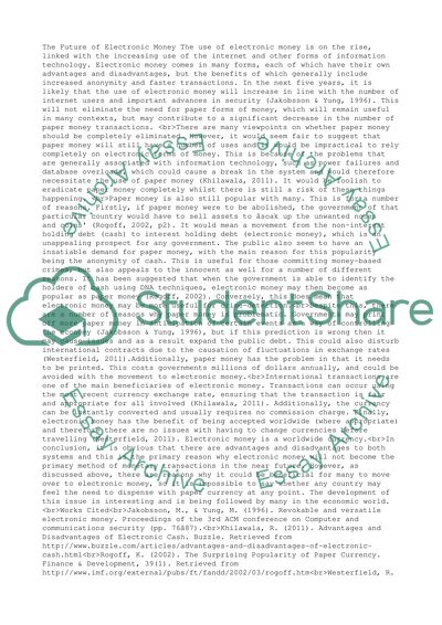 The Future of Electronic Money ( case 1)