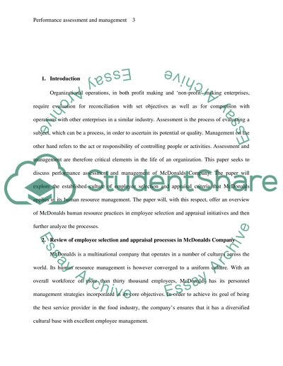 Performance Assessment and Management in McDonalds