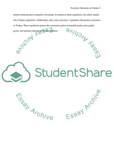 Executive summary of the Ethical Tabao company