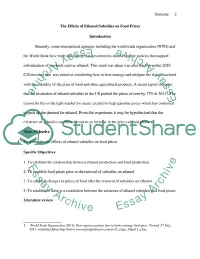 Topic: The effects of ethanol subsidies on food prices