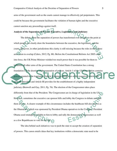 Comparative Critical Analysis of the Doctrine of Separation of Powers