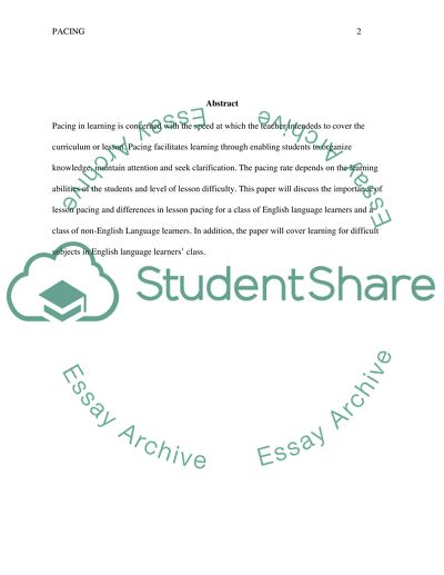 Pacing in Learning Issues