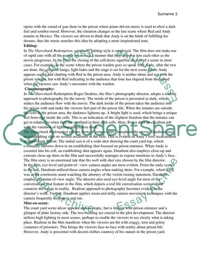 Film and Cinematography styles used in the Shawshank Redemption