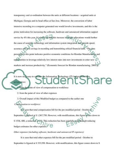 Budget Analysis of Riordan Manufacturing