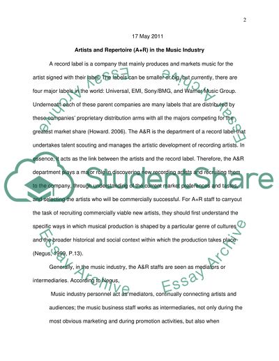 Artists and Repertoire in the Music Industry