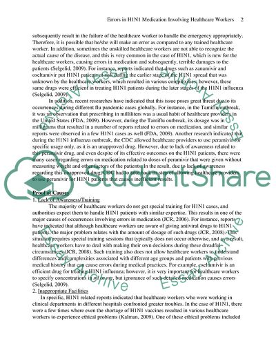 Errors in H1N1 Medication Involving Healthcare Workers