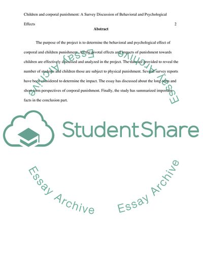 Children and Corporal Punishment: A Survey Discussion of Behavioral and Psychological Effects