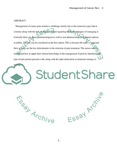 Management of Cancer Pain